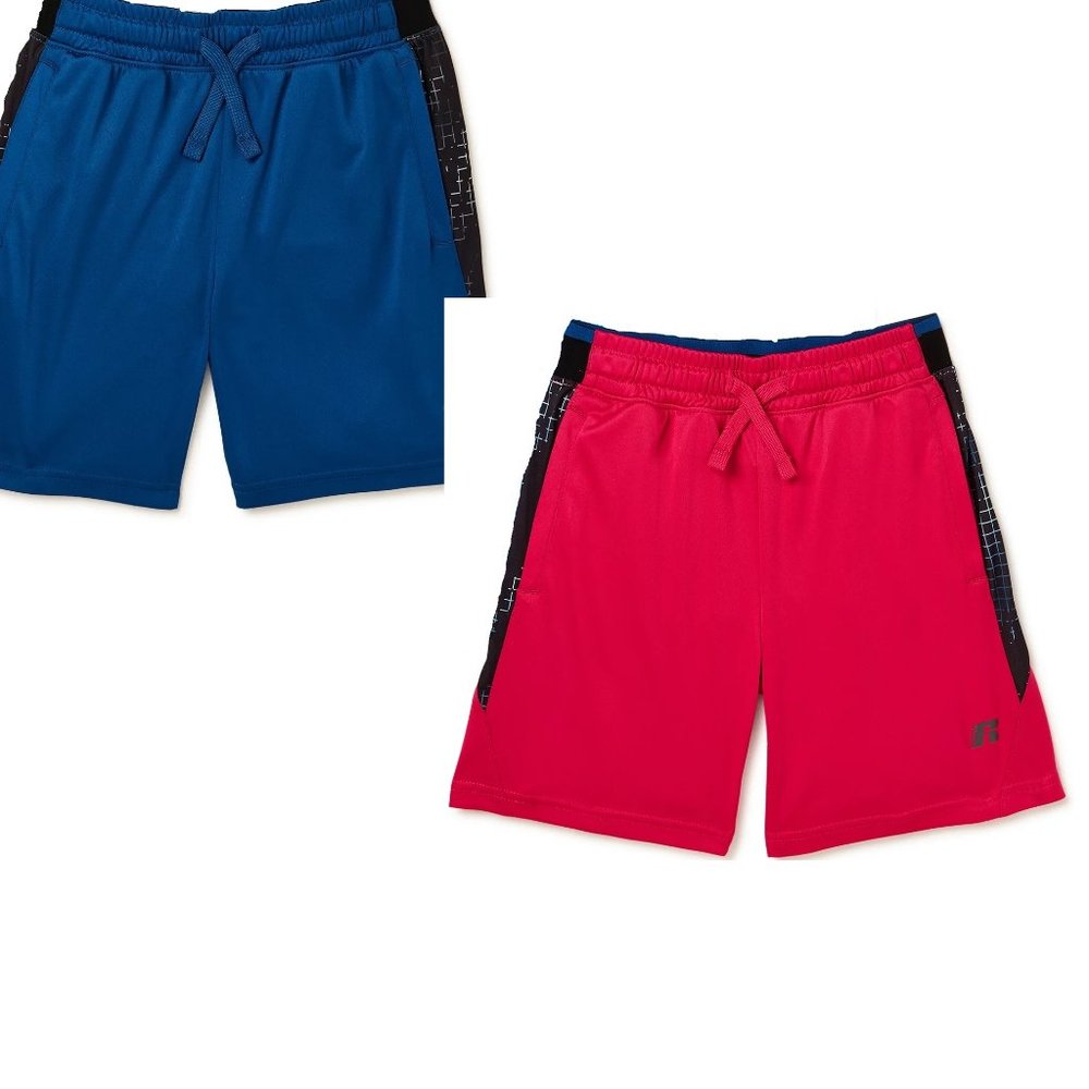 Boys Russell Core Polyester Shorts 2 Pack Size Med 8 drawstring Royal Pink NWT